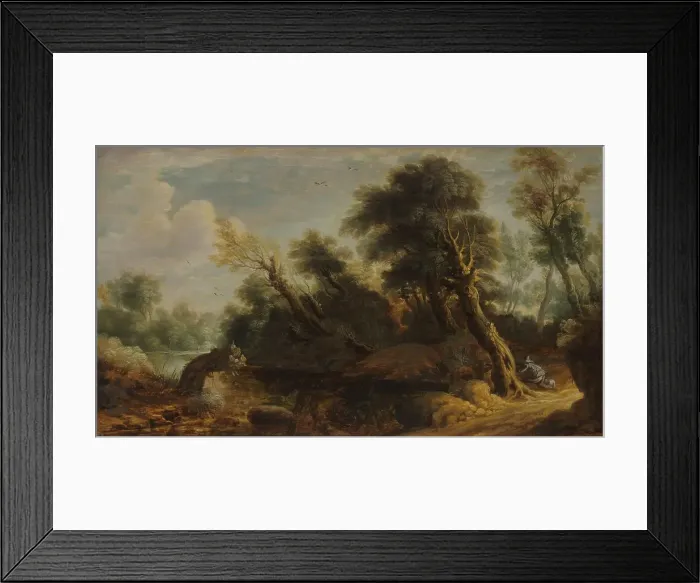 Framed Print : Wooded Landscape with a Wildfowler by a Stream, 1646. Creator: Anon Framed Print : Wooded Landscape with a Wildfowler by a Stream, 1646. Creator: Anon