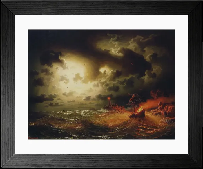 Framed Print : Burning Steamer, 1858. Creator: Markus Larsson Framed Print : Burning Steamer, 1858. Creator: Markus Larsson