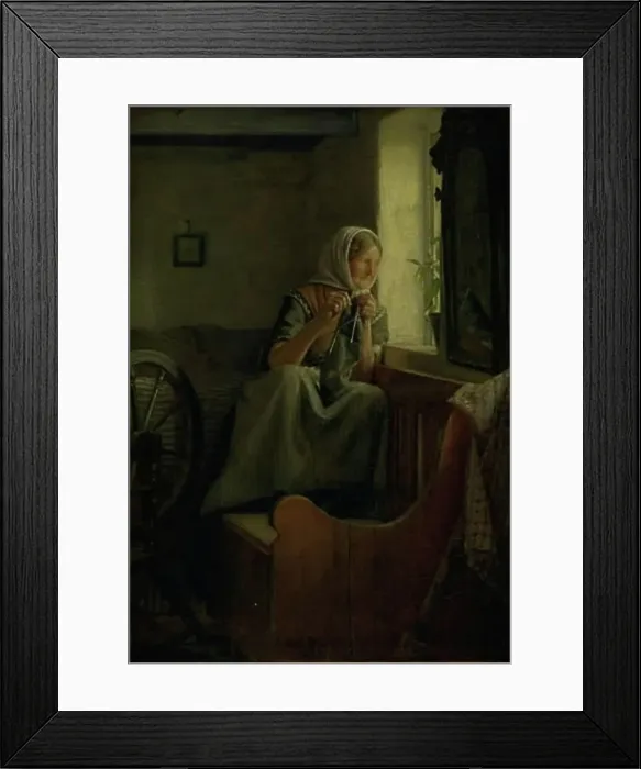 Framed Print : An old farmer's wife looking out of a window, 1874. Creator: Carl Bloch