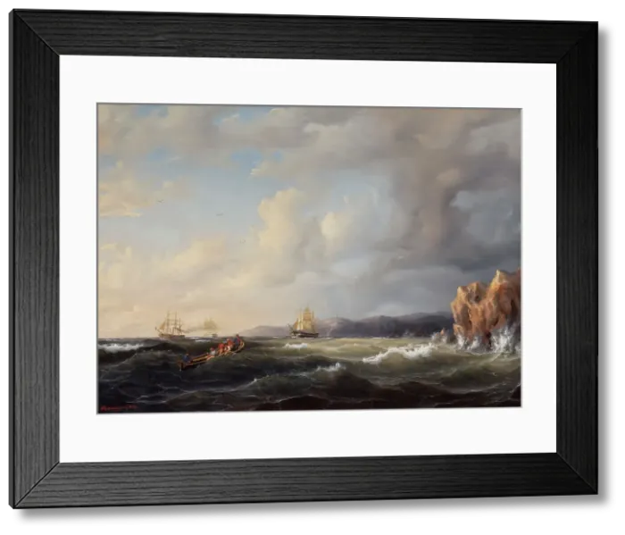 Framed Print : Bark Beating to Windward at Kullaberg, 1849. Creator: Markus Larsson Framed Print : Bark Beating to Windward at Kullaberg, 1849. Creator: Markus Larsson