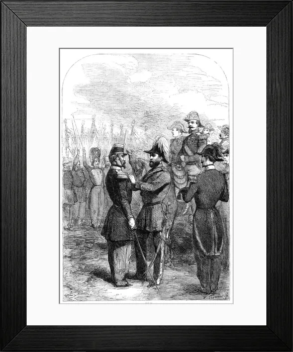 Framed Print : Distribution of the Queen's Medals to the French Crimean Troops, by H.R.H. the Duke of Cambridge, 18 Creator: Unknown Framed Print : Distribution of the Queen's Medals to the French Crimean Troops, by H.R.H. the Duke of Cambridge, 18 Creator: Unknown