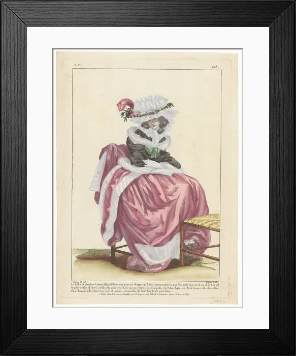 Framed Print : Gallery of French Fashions and Costumes, 1785, ccc.298: The beautiful and tender Lyonnais... 1782. Creator: Dupin Framed Print : Gallery of French Fashions and Costumes, 1785, ccc.298: The beautiful and tender Lyonnais... 1782. Creator: Dupin