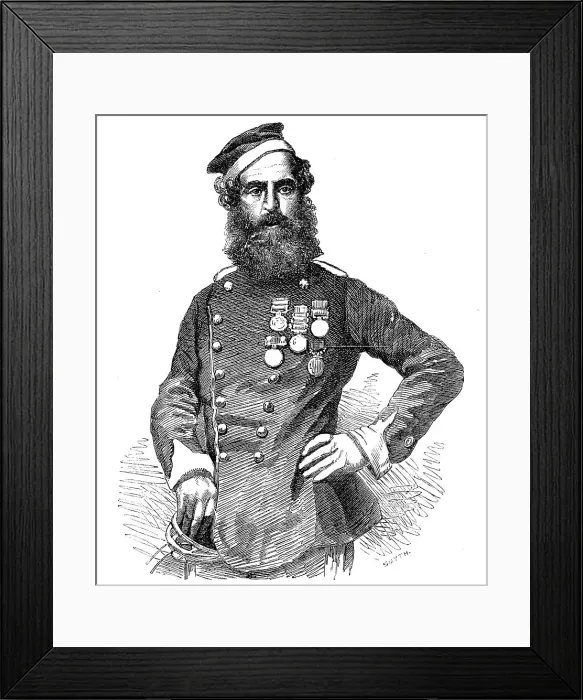 Framed Print : Private John Penn, 17th Lancers, with Eleven Honours, from the Crimea, from a photograph by Mayall, Creator: Smyth Framed Print : Private John Penn, 17th Lancers, with Eleven Honours, from the Crimea, from a photograph by Mayall, Creator: Smyth