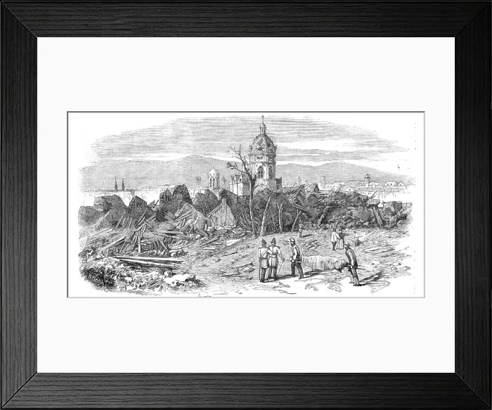 Framed Print : The Late Explosion at Mayence - St. Stephen's Church from the Site of the Powder Magazine, 1857. Creator: Richard Principal Leitch Framed Print : The Late Explosion at Mayence - St. Stephen's Church from the Site of the Powder Magazine, 1857. Creator: Richard Principal Leitch
