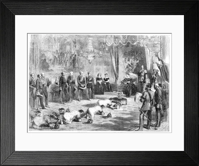 Framed Print : Reception of the Siamese Ambassadors, with Presents, by Her Majesty, at Windsor Castle, 1857. Creator: Unknown Framed Print : Reception of the Siamese Ambassadors, with Presents, by Her Majesty, at Windsor Castle, 1857. Creator: Unknown
