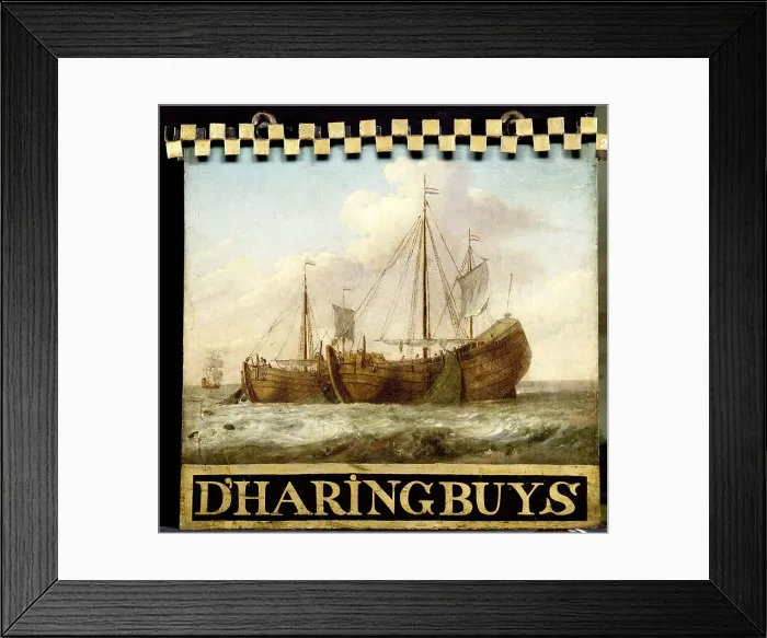 Framed Print : Sign, both sides painted with Herring Boats, 1700-1799. Creator: Anon Framed Print : Sign, both sides painted with Herring Boats, 1700-1799. Creator: Anon