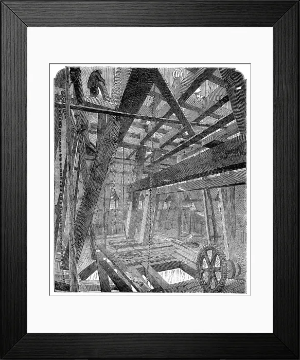 Framed Print : Scaffolding for Raising the Quarter-Bells in the Clock Tower of the New Houses of Parliament, 1857. Creator: Unknown Framed Print : Scaffolding for Raising the Quarter-Bells in the Clock Tower of the New Houses of Parliament, 1857. Creator: Unknown