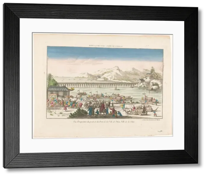 Framed Print : View of a bridge and a harbor in Beijing, 1745-1775. Creator: Anon Framed Print : View of a bridge and a harbor in Beijing, 1745-1775. Creator: Anon