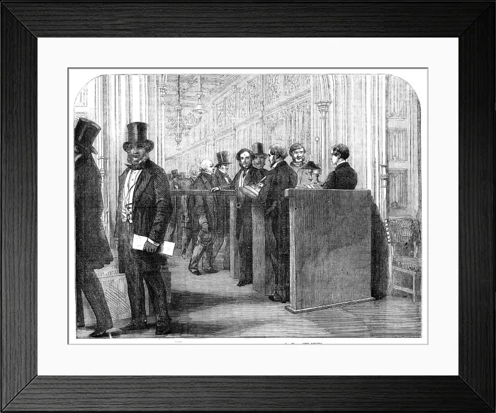 Framed Print : The Division Lobby, House of Commons: Taking the Votes, 1857. Creator: Unknown Framed Print : The Division Lobby, House of Commons: Taking the Votes, 1857. Creator: Unknown