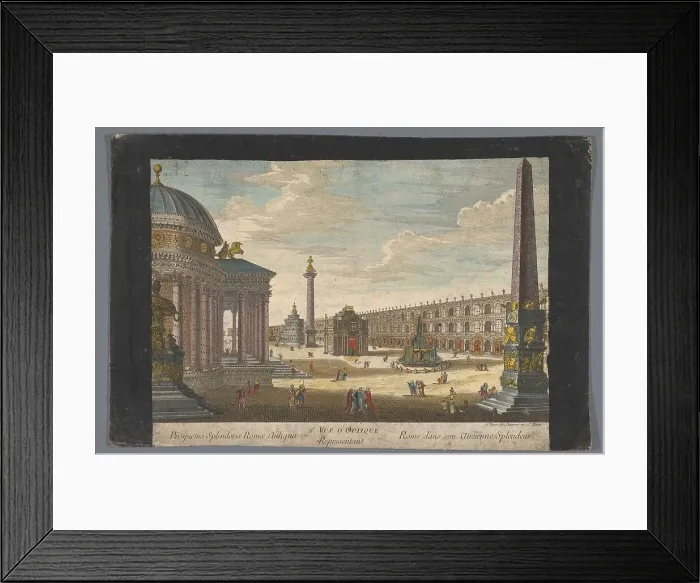 Framed Print : View of an obelisk, a triumphal arch, a column and other structures in Rome, 1745-1775. Creator: Anon Framed Print : View of an obelisk, a triumphal arch, a column and other structures in Rome, 1745-1775. Creator: Anon