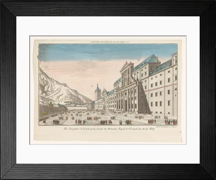 Framed Print : View of El Escorial in the vicinity of the city of Madrid, seen from the south, 1745-1775. Creator: Anon Framed Print : View of El Escorial in the vicinity of the city of Madrid, seen from the south, 1745-1775. Creator: Anon