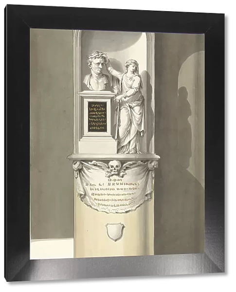 Design for a monument for C. Brunings: a bust in a niche with Fama, 1806. Creator: Bartholomeus Ziesenis