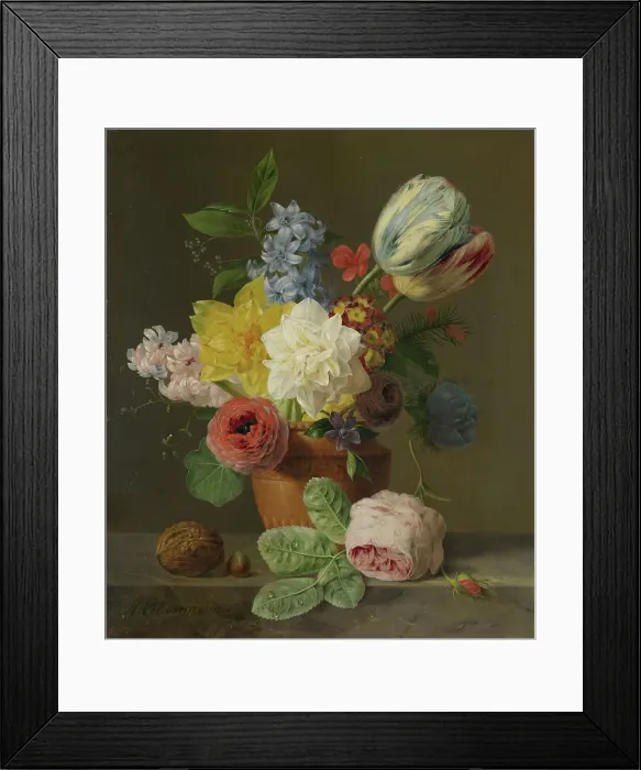 Framed Print : Still Life with Flowers and Nuts, c.1830. Creator: Anthony Oberman Framed Print : Still Life with Flowers and Nuts, c.1830. Creator: Anthony Oberman
