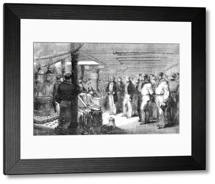 Framed Print : Sunday Morning Service in the Baltic Fleet, 1856. Creator: W Thomas Framed Print : Sunday Morning Service in the Baltic Fleet, 1856. Creator: W Thomas