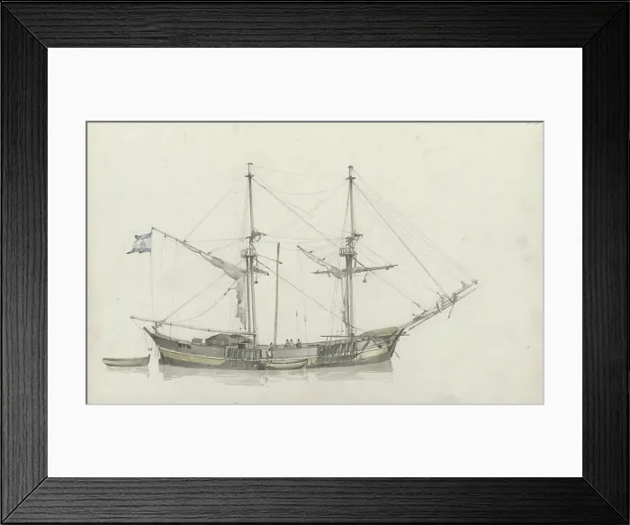 Framed Print : Schooner with four crew members, 1797-1838. Creator: Johannes Christiaan Schotel Framed Print : Schooner with four crew members, 1797-1838. Creator: Johannes Christiaan Schotel