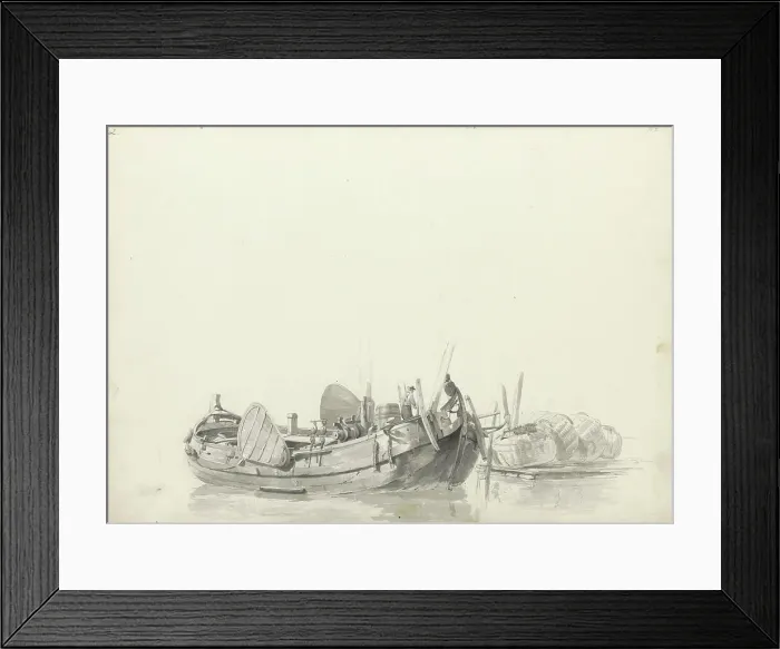 Framed Print : Moored boat at a jetty, 1797-1838. Creator: Johannes Christiaan Schotel Framed Print : Moored boat at a jetty, 1797-1838. Creator: Johannes Christiaan Schotel