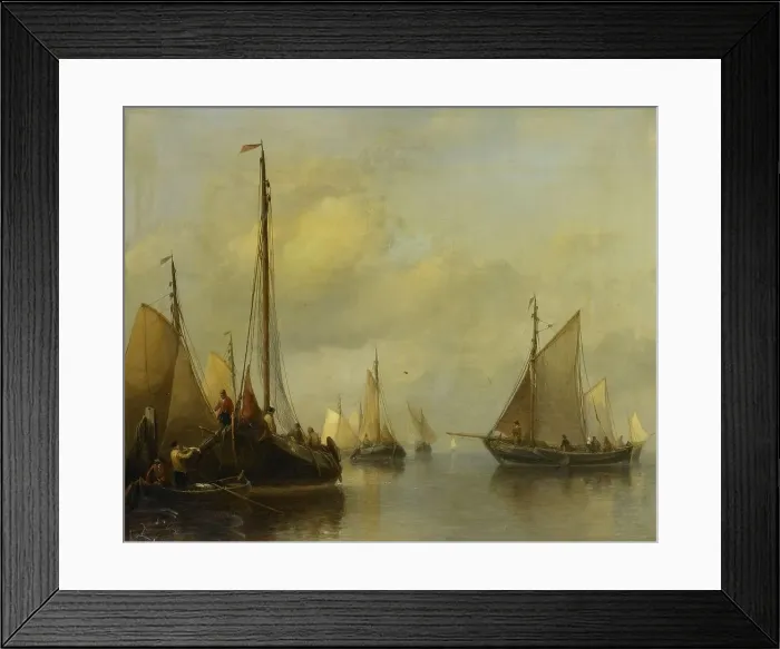 Framed Print : Fishing Boats on calm Water, 1840-1850. Creator: Antonie Waldorp Framed Print : Fishing Boats on calm Water, 1840-1850. Creator: Antonie Waldorp