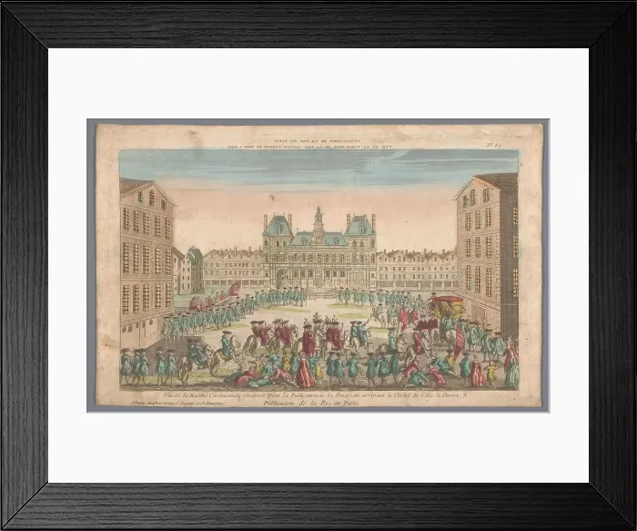 Framed Print : View of the Town Hall in Paris with a procession proclaiming peace, 1700-1799. Creator: Anon Framed Print : View of the Town Hall in Paris with a procession proclaiming peace, 1700-1799. Creator: Anon