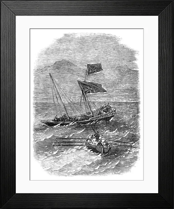 Framed Print : Boat from the Madras Steamer picking up an Arab Budgerow in the Red Sea, with Capt Gough... 1857. Creator: Unknown. Boat from the Madras Steamer picking up an Arab Budgerow in the Red Sea, with Capt Gough... 1857. Creator: Unknown Framed Print : Boat from the Madras Steamer picking up an Arab Budgerow in the Red Sea, with Capt Gough... 1857. Creator: Unknown. Boat from the Madras Steamer picking up an Arab Budgerow in the Red Sea, with Capt Gough... 1857. Creator: Unknown