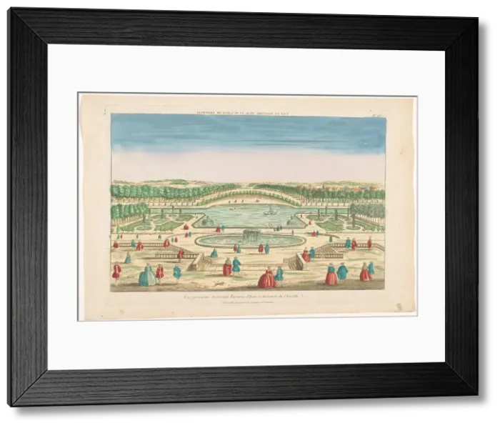 Framed Print : View of the waterside parterre and Grand Canal in the garden of the Chateau...1700-1799. Creator: Basset