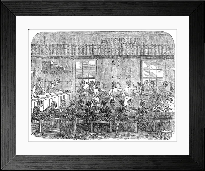 Framed Print : Fisher's Patent Label Manufactury, 1857. Creator: Unknown Framed Print : Fisher's Patent Label Manufactury, 1857. Creator: Unknown