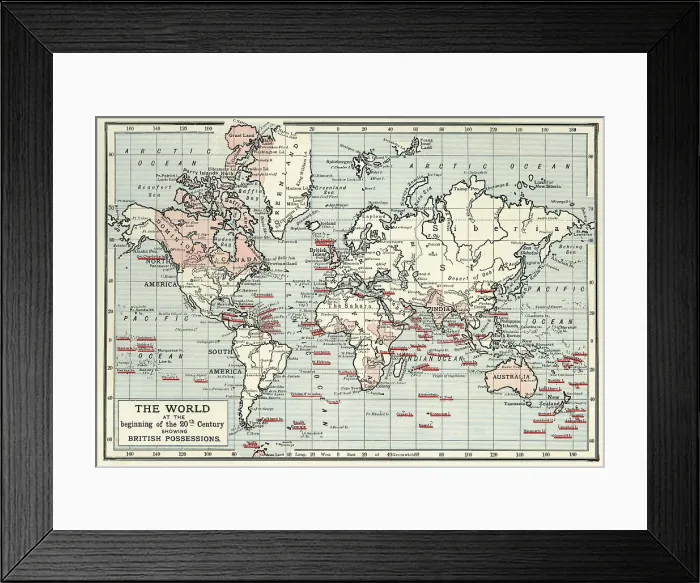 Framed Print : The World at the Beginning of the 20th Century Showing British Possessions, c1900. Creator: Artists Illustrators Ltd Framed Print : The World at the Beginning of the 20th Century Showing British Possessions, c1900. Creator: Artists Illustrators Ltd