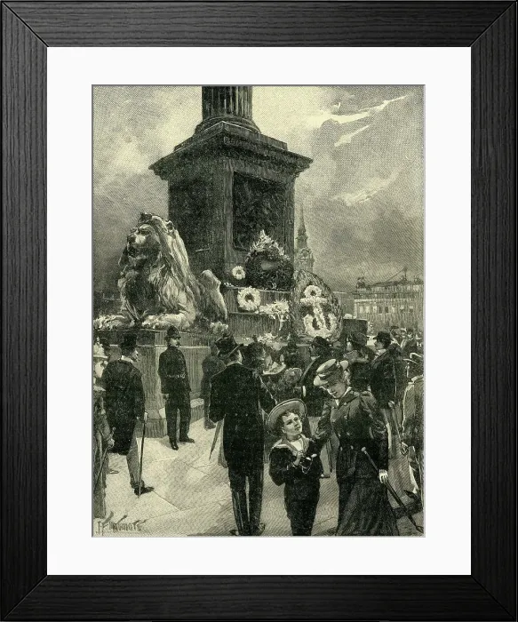 Framed Print : Nelson Day: Scene in Trafalgar Square, London, 1895, (c1900). Creator: Unknown Framed Print : Nelson Day: Scene in Trafalgar Square, London, 1895, (c1900). Creator: Unknown