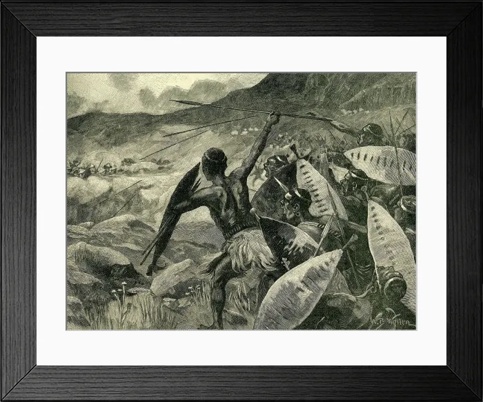 Framed Print : Fighting in the Matoppo Hills: Charge of the Matabele, c1900. Creator: William Barnes Wollen Framed Print : Fighting in the Matoppo Hills: Charge of the Matabele, c1900. Creator: William Barnes Wollen