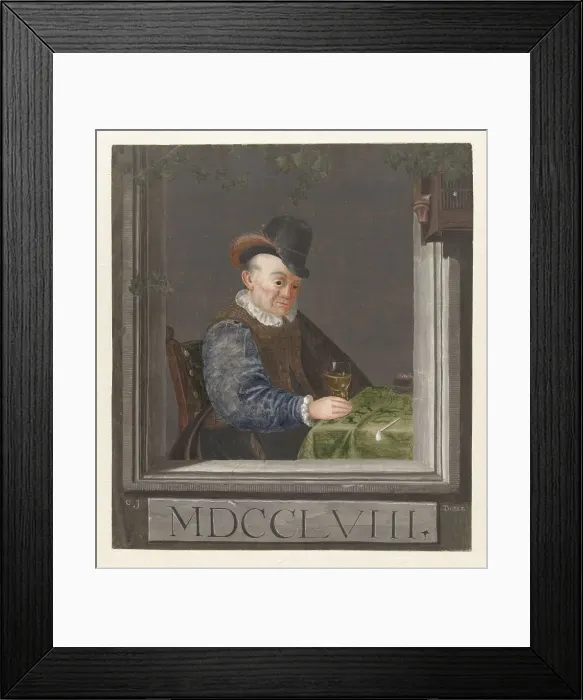 Framed Print : Sitting man with a glass in his hand, 1758. Creator: C.J. Boers Framed Print : Sitting man with a glass in his hand, 1758. Creator: C.J. Boers