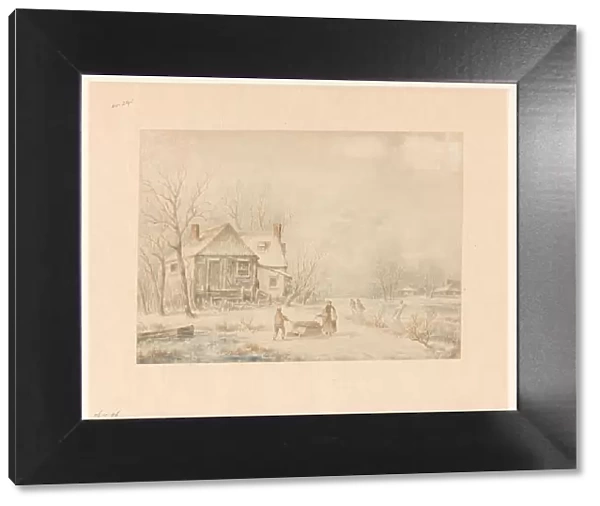 Figures on a country road in a winter landscape, c.1800-c.1900. Creator: Johannes van Reijn
