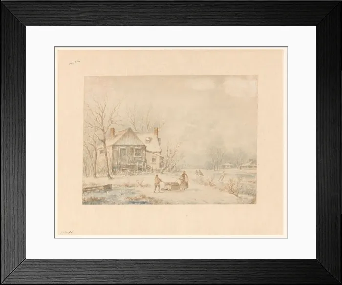 Framed Print : Figures on a country road in a winter landscape, c.1800-c.1900. Creator: Johannes van Reijn