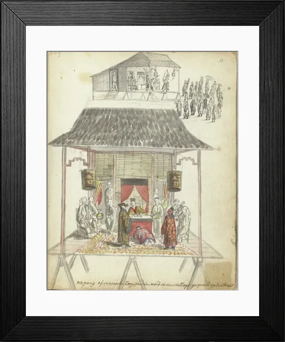 Framed Print : Chinese street theatre, 1779-1785. Creator: Jan Brandes Framed Print : Chinese street theatre, 1779-1785. Creator: Jan Brandes
