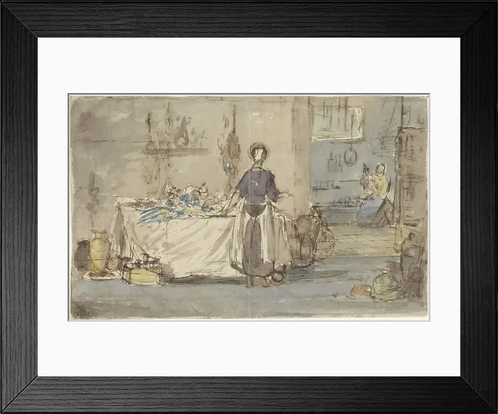 Framed Print : Kitchen interior, 1824-1894. Creator: Charles Rochussen Framed Print : Kitchen interior, 1824-1894. Creator: Charles Rochussen