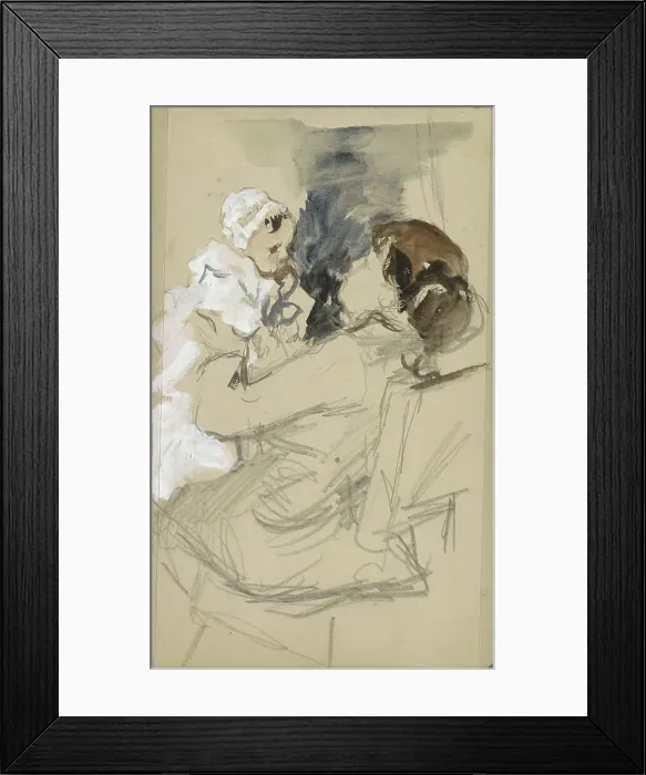 Framed Print : Seated woman lifting a baby, 1834-1911. Creator: Jozef Israels Framed Print : Seated woman lifting a baby, 1834-1911. Creator: Jozef Israels
