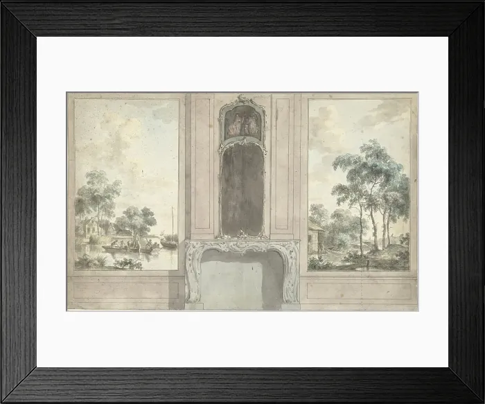 Framed Print : Design for a wall painting with fireplace, 1752-1819. Creator: Juriaan Andriessen