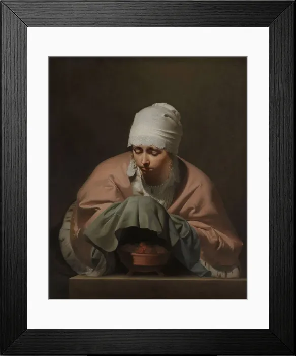 Framed Print : A Young Woman Warming her Hands over a Brazier: Allegory of Winter, c.1644-c.1648. Creator: Caesar Boëtius van Everdingen Framed Print : A Young Woman Warming her Hands over a Brazier: Allegory of Winter, c.1644-c.1648. Creator: Caesar Boëtius van Everdingen