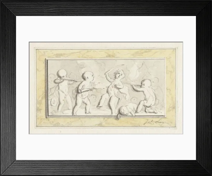 Framed Print : Putti at war, c.1752-c.1819. Creator: Juriaan Andriessen Framed Print : Putti at war, c.1752-c.1819. Creator: Juriaan Andriessen