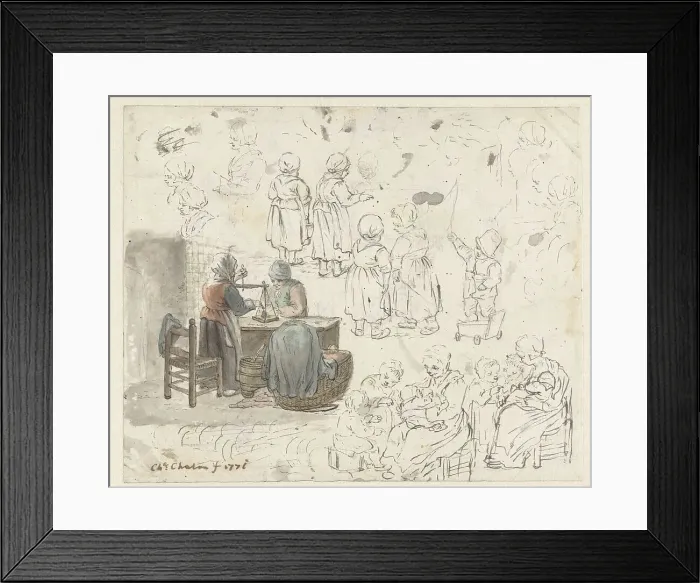 Framed Print : Sketches of gold being weighed, and children, 1771. Creator: Christina Chalon Framed Print : Sketches of gold being weighed, and children, 1771. Creator: Christina Chalon