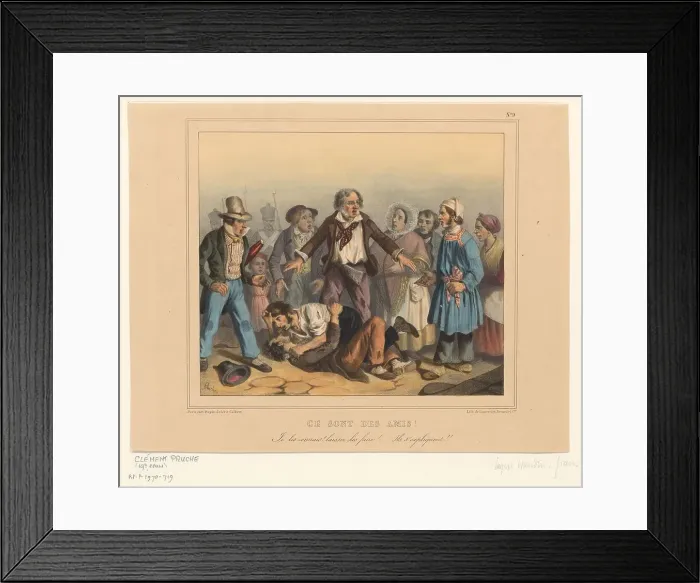 Framed Print : Men fighting, 1837. Creator: Clément Pruche Framed Print : Men fighting, 1837. Creator: Clément Pruche