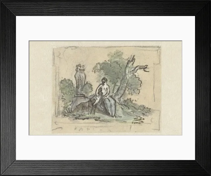 Framed Print : Woman with dog in park, c.1752-c.1819. Creator: Juriaan Andriessen Framed Print : Woman with dog in park, c.1752-c.1819. Creator: Juriaan Andriessen