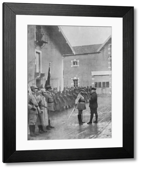Framed Print : M. Poincare a Verdun; le general Mangin, salue de l'epee le President de la Republique qui... 1916 Creator: Unknown Framed Print : M. Poincare a Verdun; le general Mangin, salue de l'epee le President de la Republique qui... 1916 Creator: Unknown
