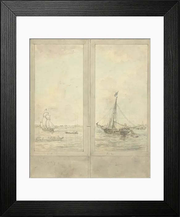 Framed Print : Design for two wallpapers: river with ships in the Netherlands, c.1752-c.1819. Creator: Juriaan Andriessen Framed Print : Design for two wallpapers: river with ships in the Netherlands, c.1752-c.1819. Creator: Juriaan Andriessen
