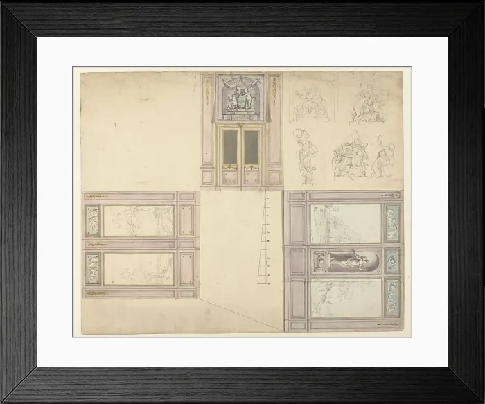 Framed Print : Design for the decoration of three walls of a room, c.1752-c.1819. Creator: Juriaan Andriessen