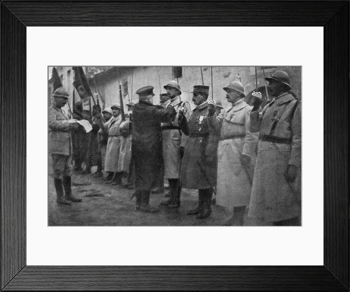 Framed Print : M. Poincare a Verdun; decoration du commandant Nicolai, chef du bataillon qui est rentre le... 191 Creator: Unknown Framed Print : M. Poincare a Verdun; decoration du commandant Nicolai, chef du bataillon qui est rentre le... 191 Creator: Unknown