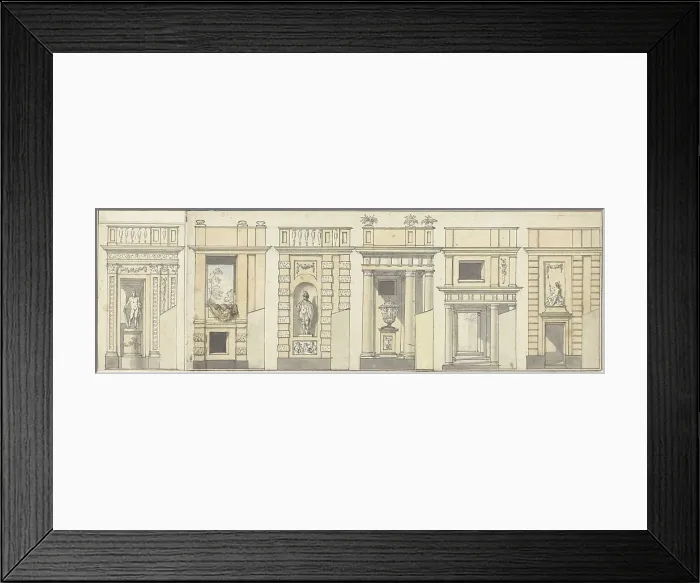 Framed Print : Six designs for a decorative wall, c.1752-c.1819. Creator: Juriaan Andriessen Framed Print : Six designs for a decorative wall, c.1752-c.1819. Creator: Juriaan Andriessen