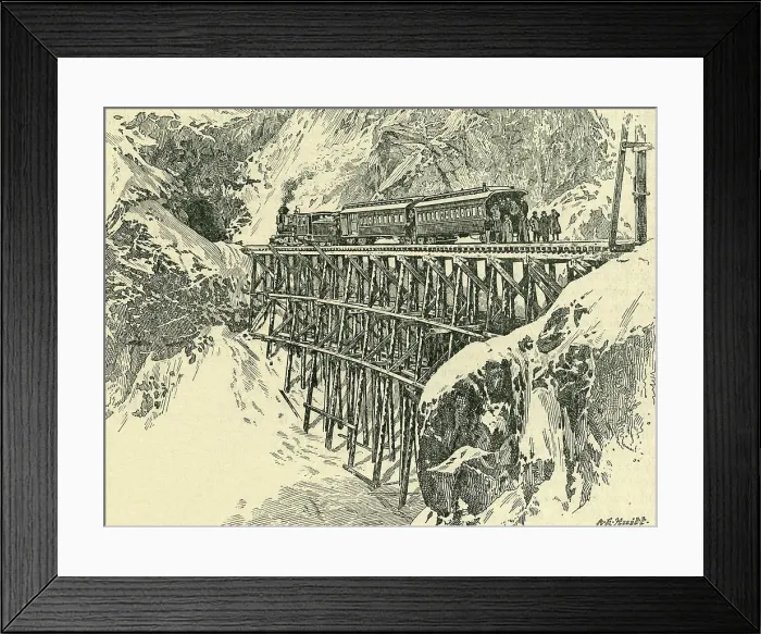 Framed Print : The First Passenger Train Over the White Pass and Yukon Route to Klondike in Pursuit of Gold, c1900 Creator: A.E. Huitt Framed Print : The First Passenger Train Over the White Pass and Yukon Route to Klondike in Pursuit of Gold, c1900 Creator: A.E. Huitt