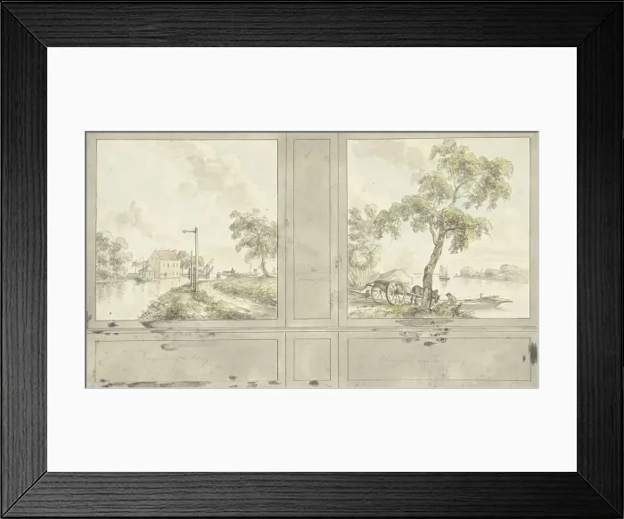 Framed Print : Design for room wall with paintings of Duivendrechtse Bridge and Krimpen aan de Lek, 1752-1819. Creator: Juriaan Andriessen Framed Print : Design for room wall with paintings of Duivendrechtse Bridge and Krimpen aan de Lek, 1752-1819. Creator: Juriaan Andriessen