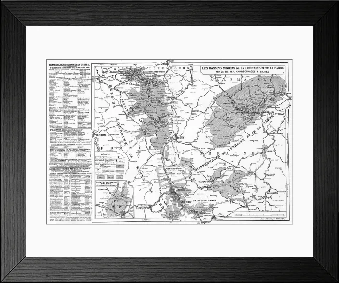 Framed Print : Carte des bassins miniers et des usines metallurgiques de la Lorraine et de la Sarre, 1916. Creator: Unknown