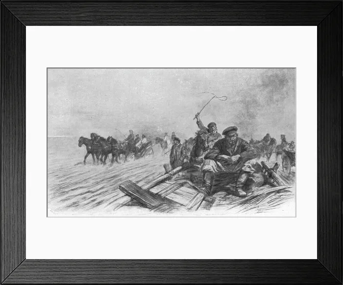 Framed Print : Visions de guerre sur le front russe; …nous depassons des files de chars de paysan, charges...1915. Creator: Unknown Framed Print : Visions de guerre sur le front russe; …nous depassons des files de chars de paysan, charges...1915. Creator: Unknown