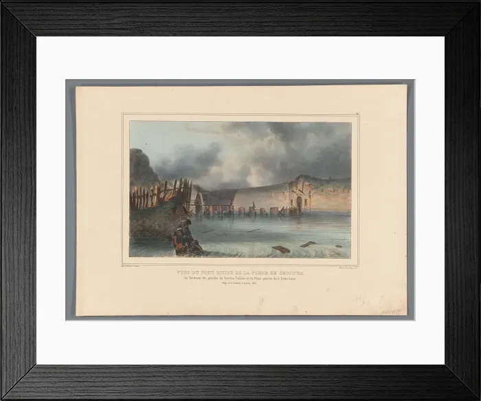Framed Print : Destroyed bridge, 1832, (1833). Creator: Auguste Raffet Framed Print : Destroyed bridge, 1832, (1833). Creator: Auguste Raffet